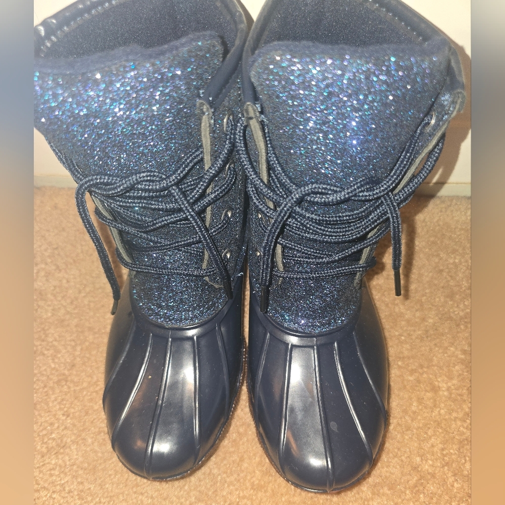 Portland Nwot Blue Sparkly Lined Boot Rain Snow Boots - Size Girls 4